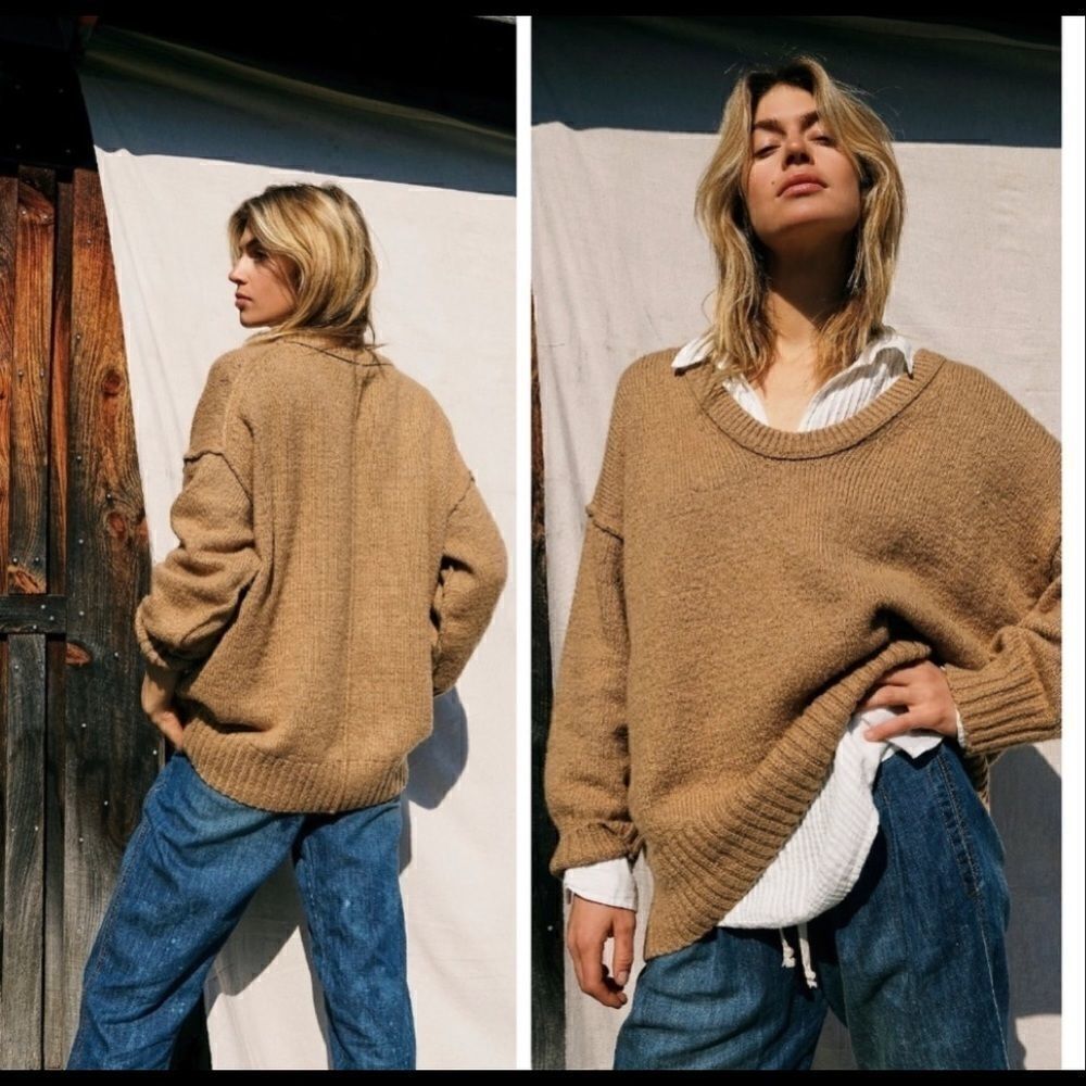 Free People Brookside Tunic Sweater Scoop Neck Oversize Desert Ca…